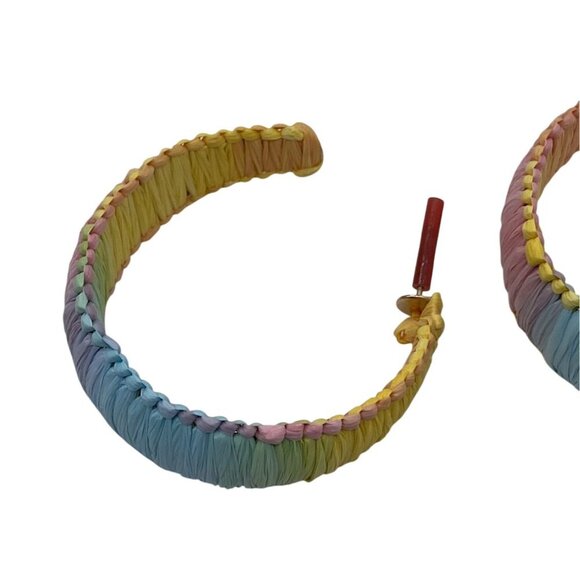 Handmade Raffia Hoop Earrings Rainbow Wrap Korean Summer Beach Party Jewelry - Picture 4 of 8